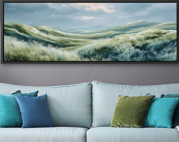 Green Hills Landscape Canvas Print: Framed Nature Painting