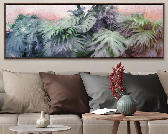 Botanical Print, Palm Leaf, Monstera Leaf & Banana Leaf Oil Painting On Canvas - Gallery Wrap Canvas Wall Art With Or Without Floater Frame.