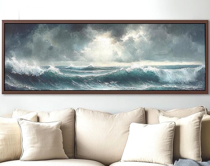 Navy Blue Ocean Waves Canvas Print: Extra Large Coastal Wall Art