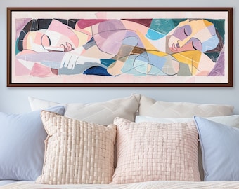 Sleeping Lovers: Mid-Century Modern Abstract Art Printed on Canvas