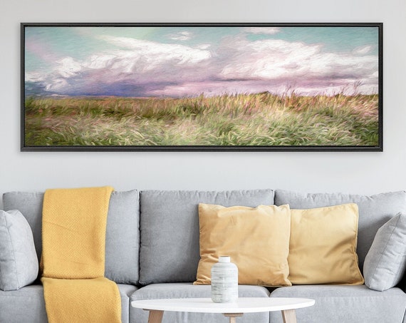 Meadow, Oil Landscape Painting On Canvas - Ready To Hang Large Panoramic Gallery Wrap Canvas Wall Art Prints With Or Without Floater Frames.