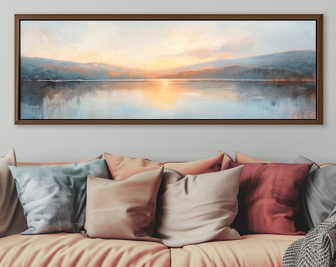 Mirror Lake Sunset Canvas Print: Calming Panoramic Landscape Art