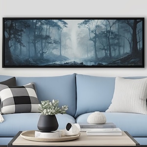 Unique Foggy Forest Wall Art, Oil Landscape Painting On Canvas by Mela - Large Panoramic Canvas Wall Art Prints With/Without Floating Frames