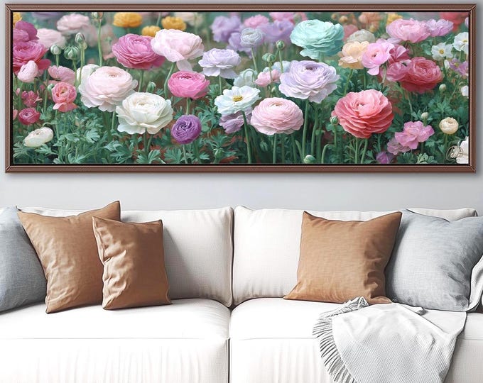 Ranunculus Meadow Canvas – Pastel Botanical Floral Wall Art Print