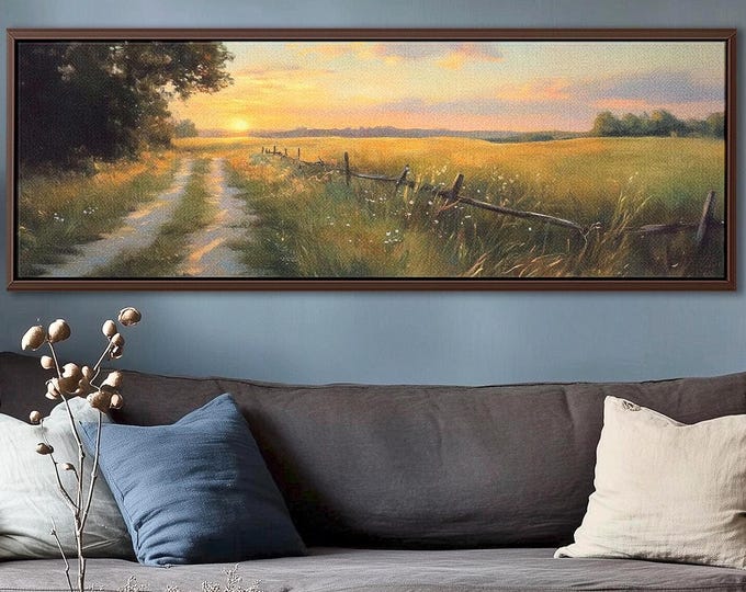 Countryside Landscape – Sunset Dirt Path Panoramic Canvas Print