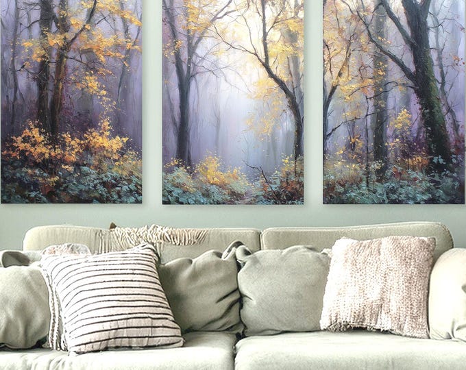 Forest Canvas Triptych: Set of 3 Moody Nature Landscape Art Prints