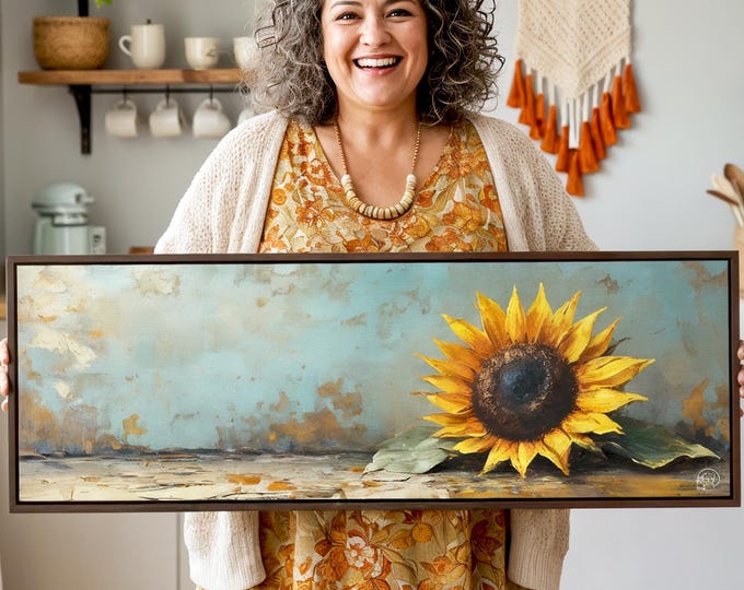Sunflower Canvas Wall Art: Boho Cottagecore Style, Framed Option