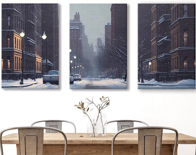 New York Triptych Canvas – Vintage Cityscape Wall Art Set of 3 Prints