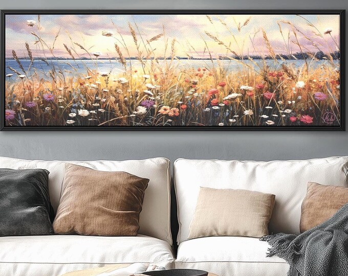 Wildflower Meadow Canvas – Panoramic English Countryside Wall Art