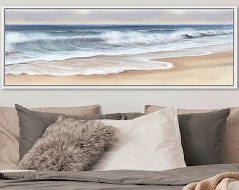 Vintage Wave Canvas Art: Hokusai Style Panoramic Print