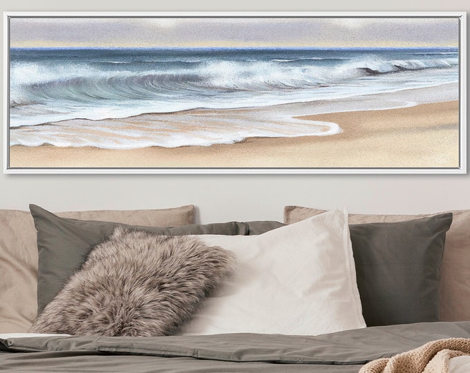 Ocean Beach Waves Canvas Art: Large Panoramic Coastal Print