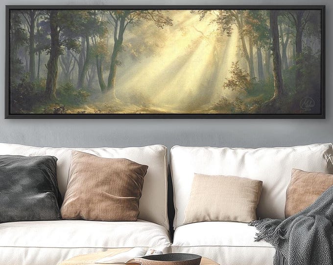 Foggy Forest Scene - Sky-High Trees Enveloped in Mist - Classical Style Framed Art