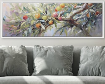 Olive Tree Branches Botanical Wall Art, Oil Painting On Canvas By Mela - Large Panoramic Canvas Wall Art Prints With/Without Floating Frames