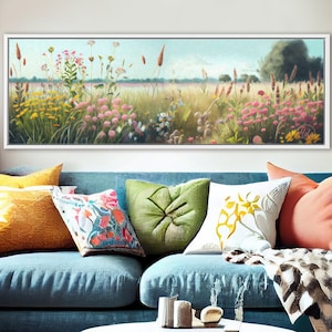 Wildflower Meadow Landscape, Oil Painting On Canvas By Mela - Large Gallery Wrapped Canvas Wall Art Prints With Or Without Floating Frames.