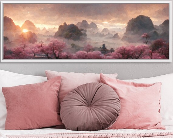 Cherry Blossom Art, Oil Landscape Painting On Canvas By Mela - Large Gallery Wrapped Canvas Wall Art Prints With Or Without Floating Frames.