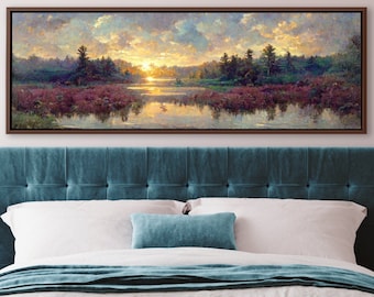 Forest Lake Sunset Art, Landscape On Canvas by Mela - Large Gallery Wrapped Canvas Wall Art Prints With/Without Floating Frames