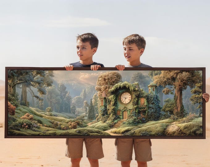 Fairy Clock House Canvas Print – Panoramic Fantasy Wall Art