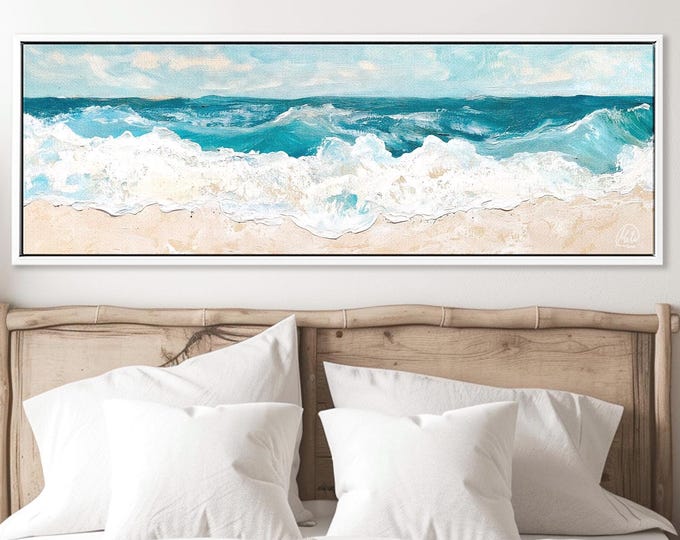 Abstract Wave Canvas Art: Neutral Coastal Decor, Framed Option