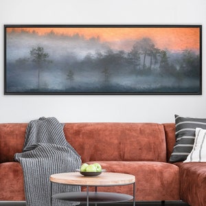 Burnt Orange And Gray Oil Landscape Painting - Ready To Hang Large Panoramic Canvas Wall Art Print With Or Without External Floater Frame.