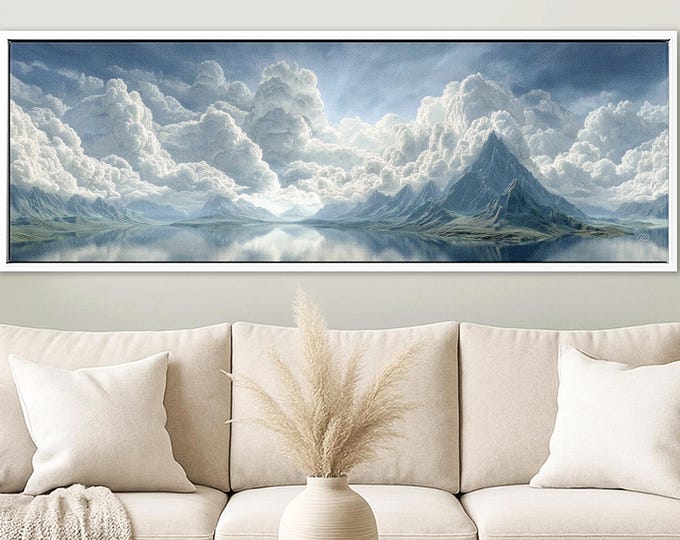 Blue Mountain Lake Panoramic Canvas Print: Large Framed Wall Art
