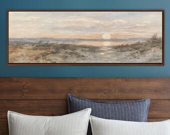 Sunset - Coastal Landscape Painting. Contemporary Watercolor Wall Art Print. Ready To Hang Large Canvas Art, With Or Without Floater Frame.
