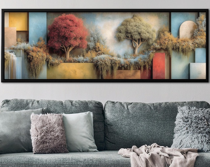 Abstract Panoramic Canvas – Surreal Mid Century Modern Landscape Wall Art