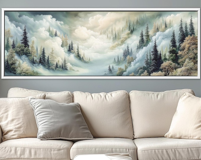 Nature Inspired Canvas Artwork – Foggy Forest Panoramic Wall Art