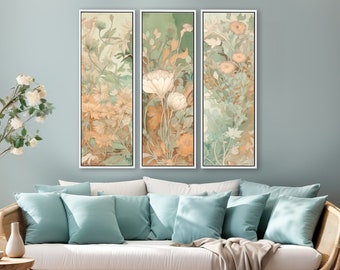 3 Piece Wall Art Prints On Canvas in William Morris Style - Botanical Oil Paintings by Mela, Extra Large Prints With/Without Floating Frames