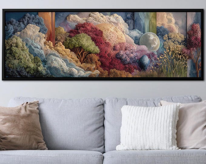 Abstract Moss Panoramic Canvas Print: Pastel Boho Nature Decor