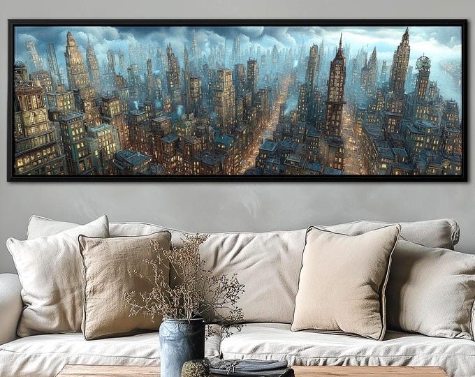 Futuristic Metropolis Cyberpunk Style: Panoramic Canvas Print