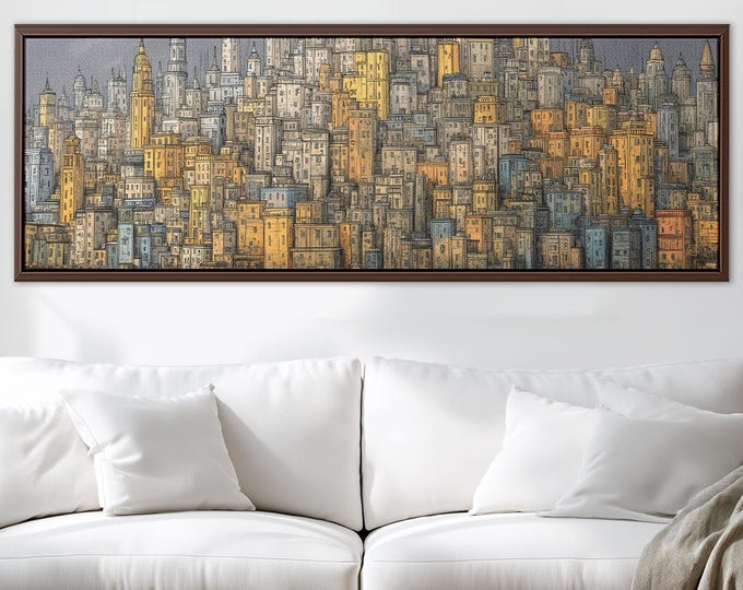 Panoramic City Skyline Canvas Print: Minimalist Urban Wall Art