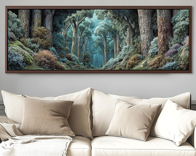 Moody Forest Canvas – Panoramic Nature Wall Art in Dark Academia Style