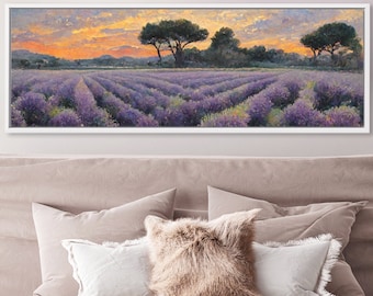 Lavender Fields Art, Oil Landscape Painting On Canvas By Mela - Large Gallery Wrapped Canvas Wall Art Prints With Or Without Floating Frames