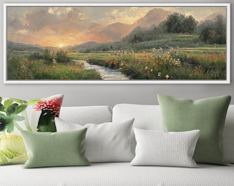 Lienzo de pradera de montaña: Impresión artística mural de paisaje grande de Mela