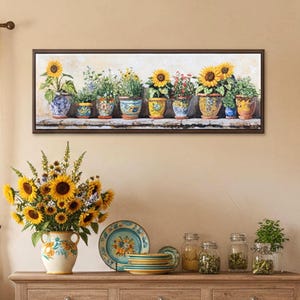 Stampa su tela "Girasole in vaso": decorazione da parete per cucina in stile Cottagecore