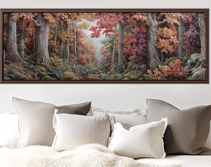 Autumn Forest Path Wall Art – Panoramic Landscape Canvas Print with Frame Option