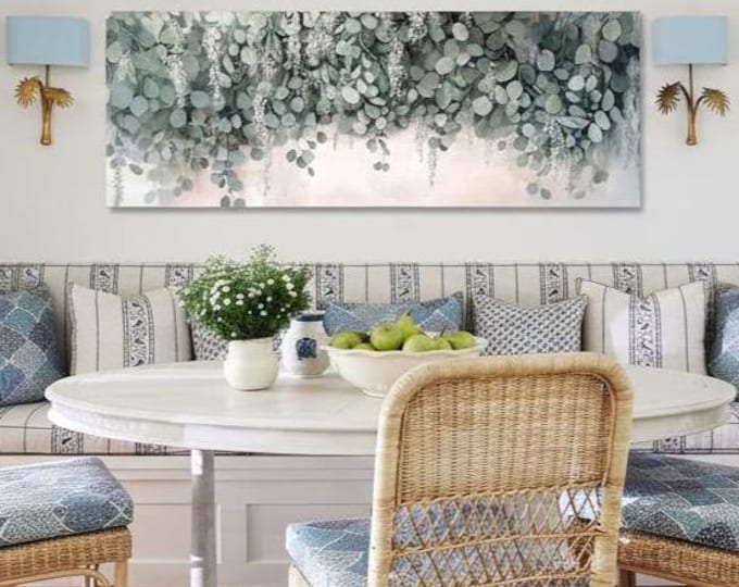 Eucalyptus Garland Wall Art – Canvas Print in Muted Green Tones