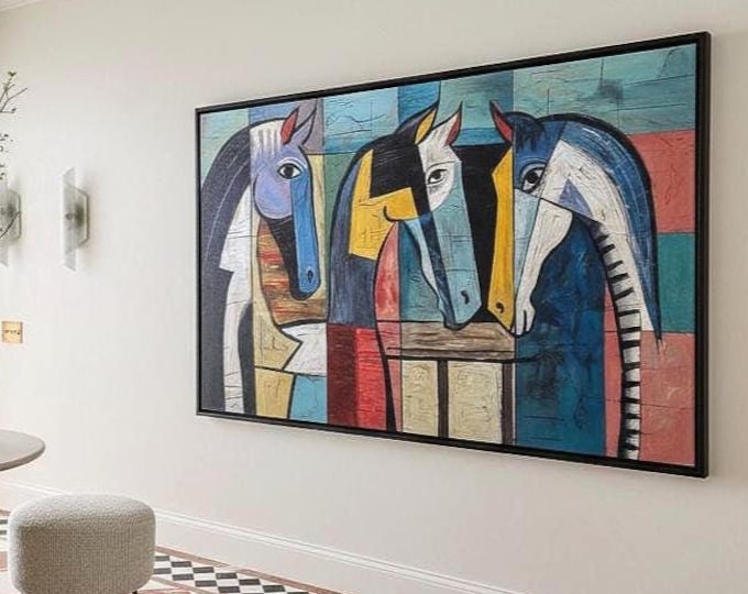 Picasso Style Horse Art – Bold Abstract Canvas Print | Contemporary Wall Decor for Living Room