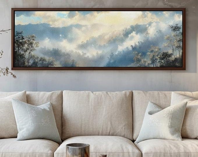 Mountain Forest Panoramic Print – Foggy Nature Wall Art for Home Decor