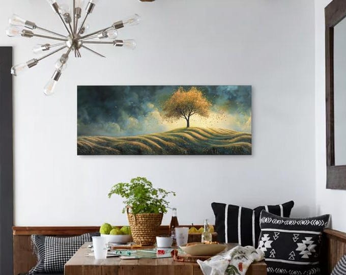 Lone Tree on Hill – Moody Panoramic Canvas Print