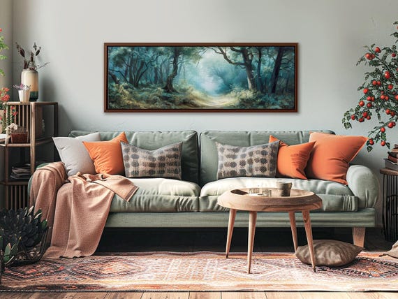 Moody Endless Forest Path - Large Panoramic Cottagecore Canvas Print