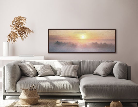 Foggy Sunrise Art, Oil Landscape Painting On Canvas - Ready To Hang Large Panoramic Canvas Wall Art Prints, With Or Without Floating Frames.