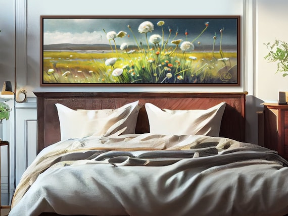 Wildflower Meadow Landscape, Oil Painting On Canvas By Mela - Large Gallery Wrapped Canvas Wall Art Prints With Or Without Floating Frames.