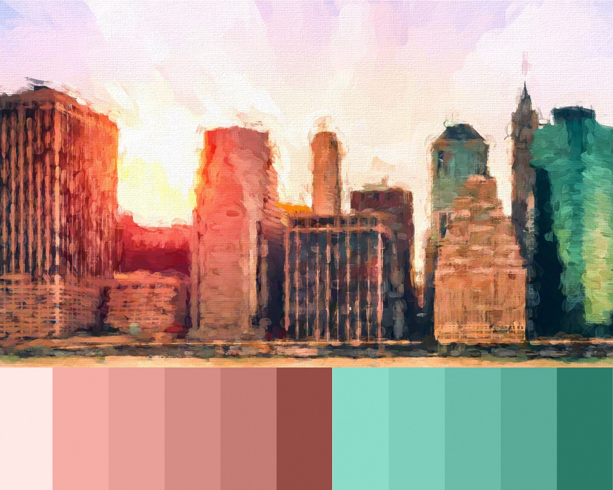 New York City skyline wall art, acrylic cityscape painting on canvas