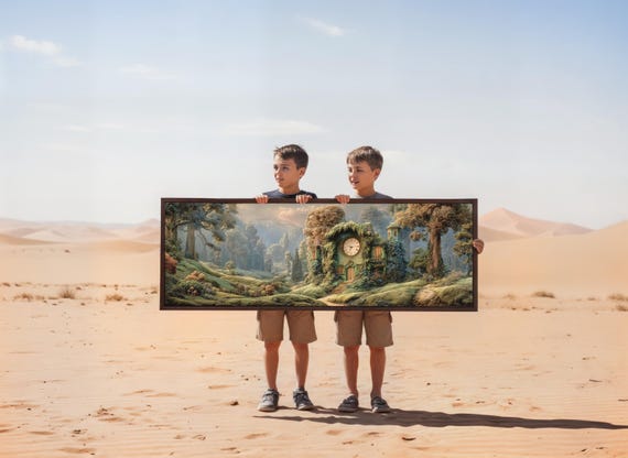 Fairy Clock House Canvas Print – Panoramic Fantasy Wall Art