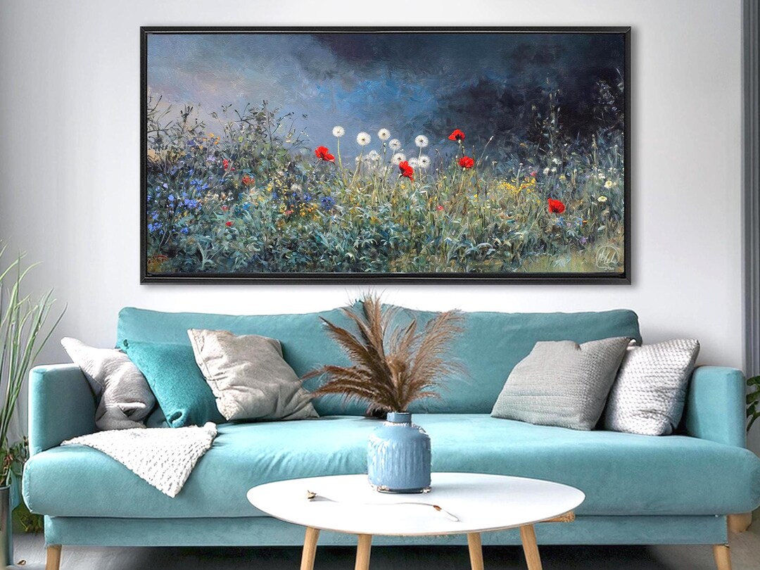 Wildflower Meadow Canvas Print: Moody Floral Landscape Framed Art - Etsy