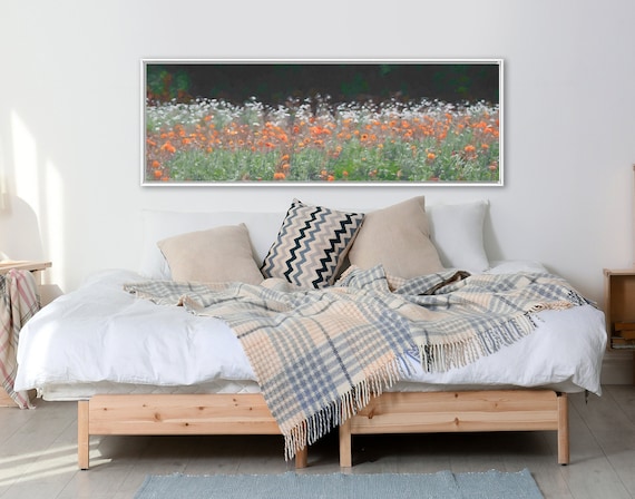 Floral Meadow Wall Art, Oil Landscape Painting On Canvas - Ready To Hang Large Wrapped Canvas Wall Art Prints With Or Without Floating Frame