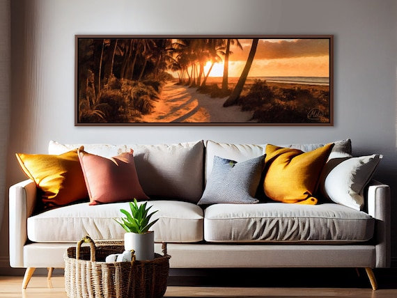 Palm Beach Sunset Landscape, Oil Painting On Canvas by Mela - Large Gallery Wrapped Canvas Wall Art Prints With Or Without Floating Frames