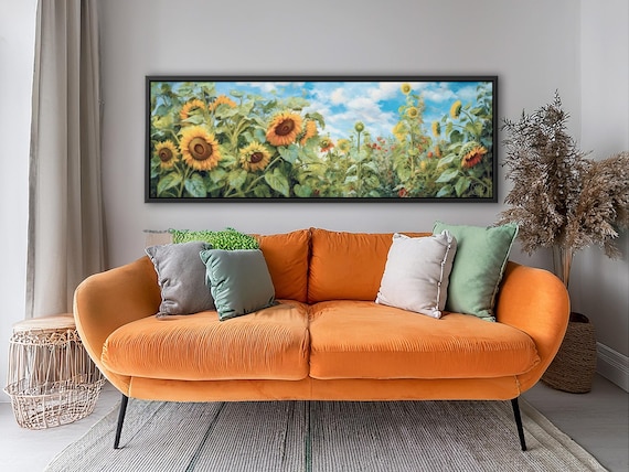 Sunflowers Field Landscape Canvas Wall Art Print - Large Panoramic Design in Full Bloom