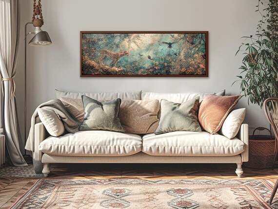 Jungle Cat Canvas Print: Tropical Maximalist Safari Wall Art